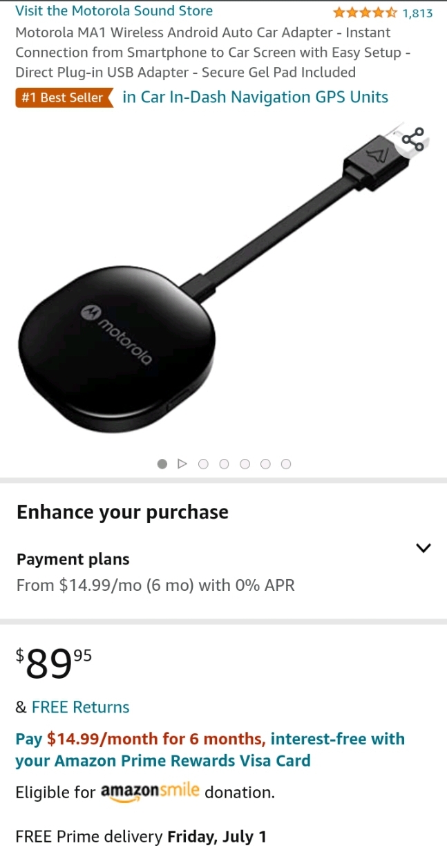 Motorola MA1 Wireless Android Auto Car Adapter - Instant Connection from  Smartph